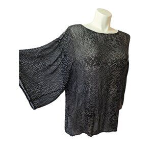 Vintage Spiegel Sheer Polka Dot Blouse Oversized XL 1X Black Lightweight